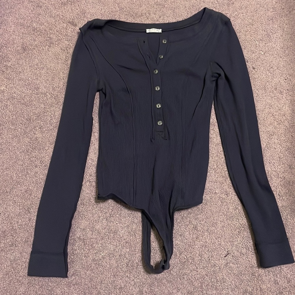 Free people thermal one piece thong style bodysuit  black buttons size small